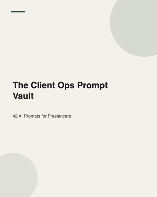 Cover of the Client Ops Prompt Vault, a pack of 42 AI prompts for freelancers