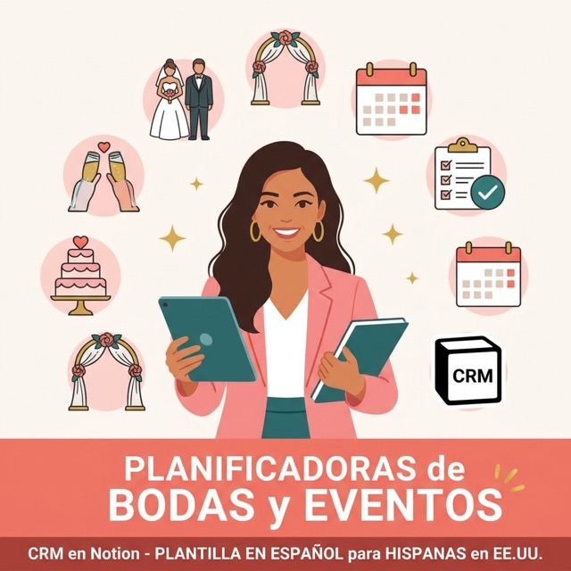 Cover of the Spanish-language wedding planner CRM Notion template