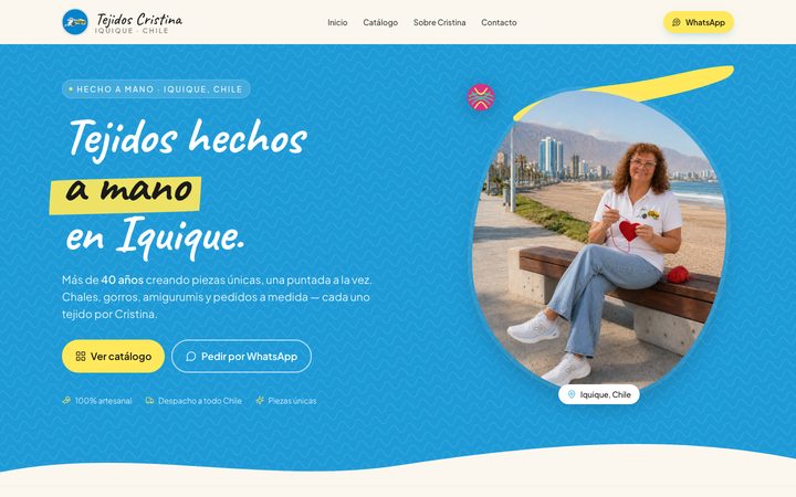 Desktop screenshot of the Tejidos Cristina artisan textile catalog website