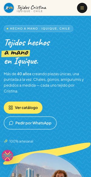 Mobile screenshot of the Tejidos Cristina artisan textile catalog website