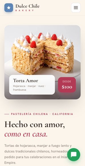 Mobile screenshot of the Dulce Chile Bakery ordering website